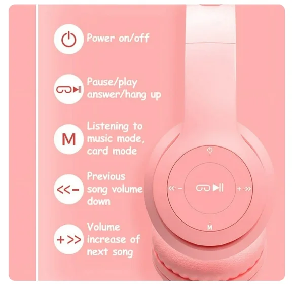 Wireless Headphones Pink With Cat Ears P47M - Picture 3 of 5